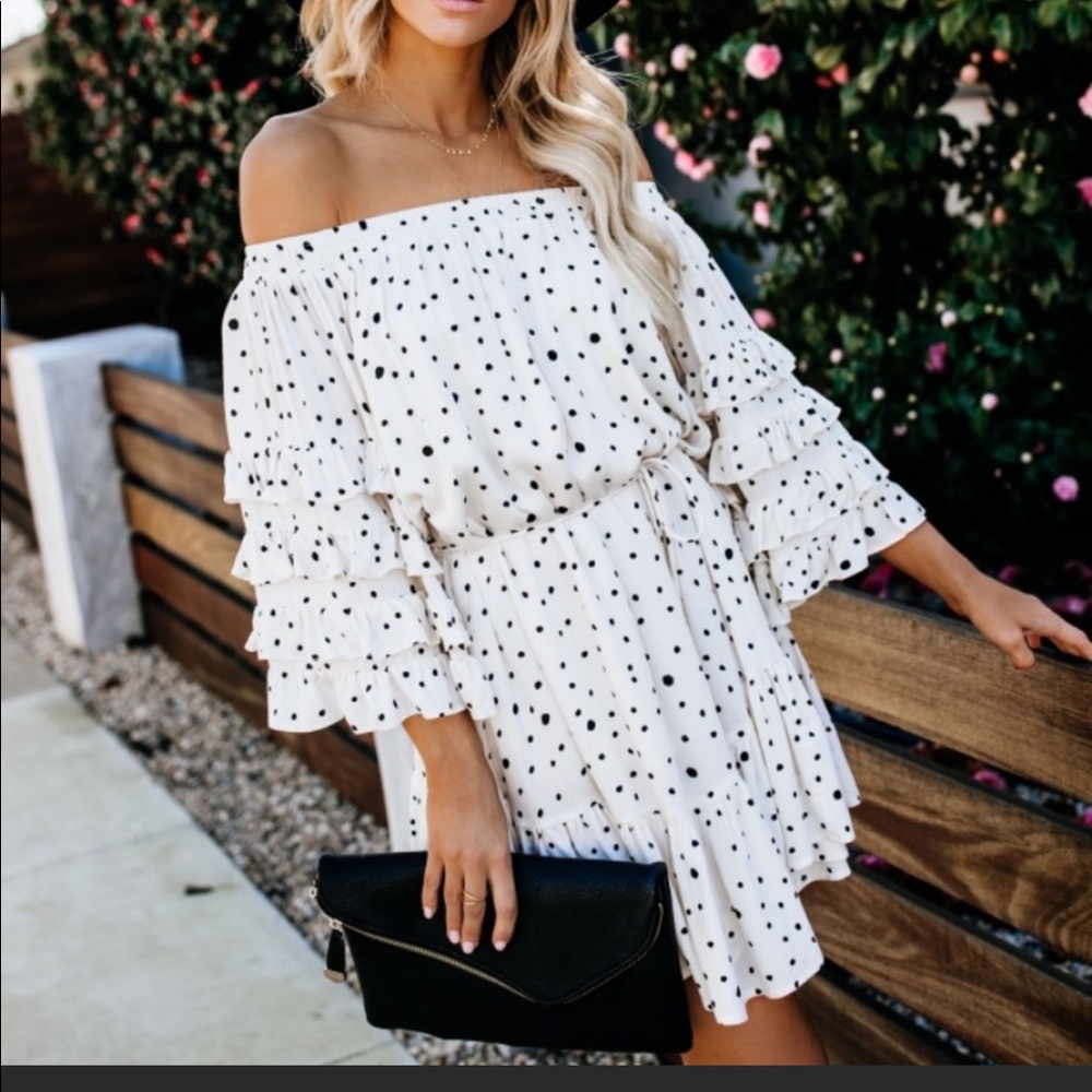 Fate ivory polka dot dress
